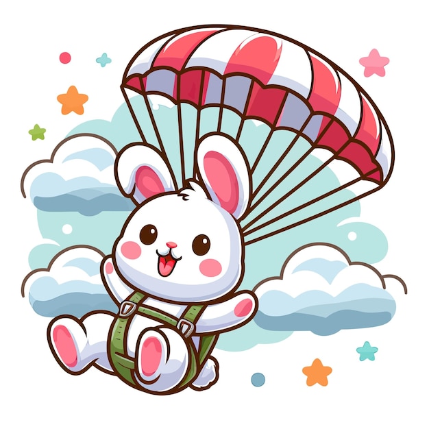 Vecteur un lapin avec des parachutes dans le ciel