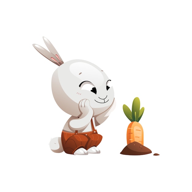 Lapin De Personnage De Dessin Animé Gris A Planté Une Carotte Dans L'illustration Vectorielle Au Sol