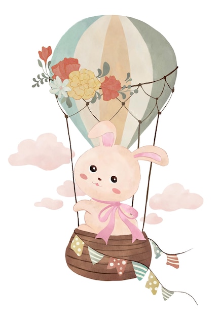 Lapin Rose Mignon Avec Ballon à Air Chaud