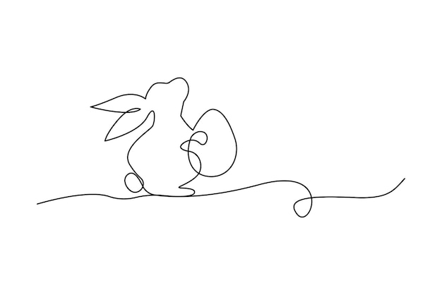 Le Lapin Tient Un œuf De Pâques Un Dessin Minimaliste En Ligne Symbole Joyeux Du Printemps Illustration Vectorielle Eps 10