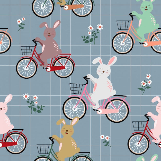 Lapins La Bande Sur Le Modèle Sans Couture Coloré De Vélo