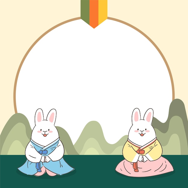 Lapins En Hanbok Et Bordures Vides