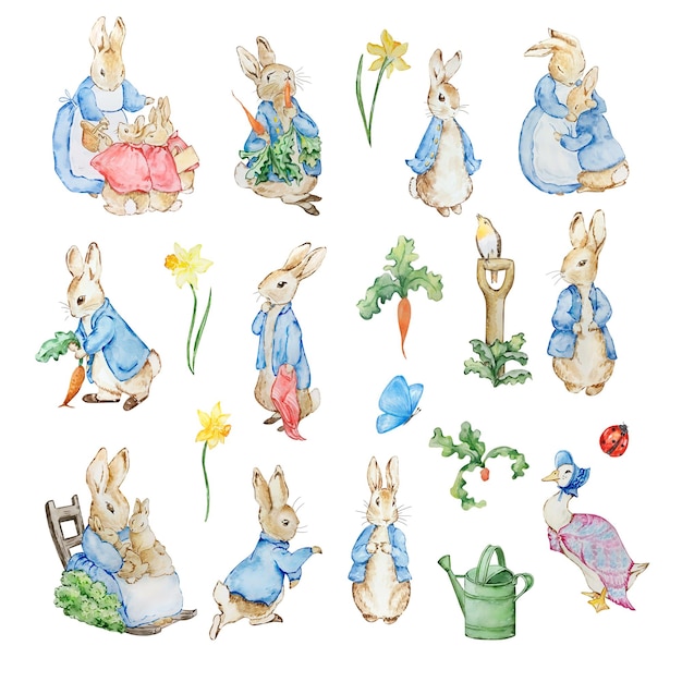 Lapins mignons aquarelles dans une veste bleue