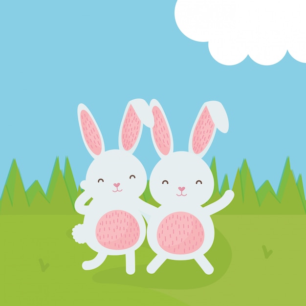 Lapins Mignons Dans Les Personnages Du Paysage