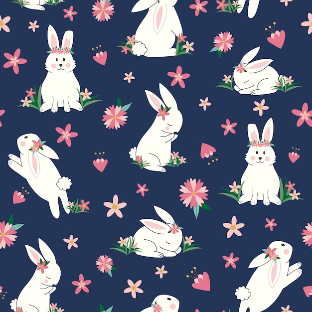 Lapins Mignons Avec Motif Transparent De Fleurs