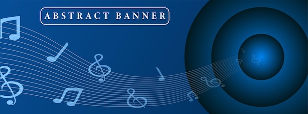 Large bannière abstraite créée avec des notes de musique de woofer et une onde sonore
