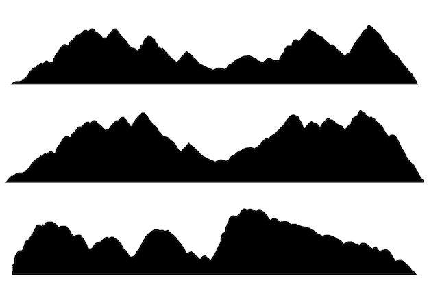 Vecteur larges silhouettes panoramiques semi-détaillées de montagnes et de paysages rocheux