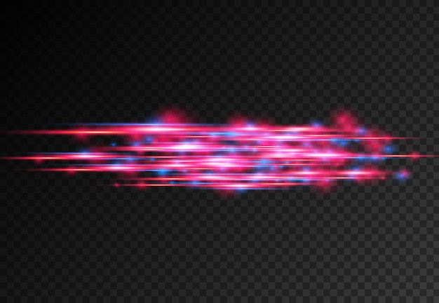 Vecteur le laser à effet spécial bleu rouge émet des rayons de lumière horizontaux, la magie du mouvement des lignes rapides en mouvement