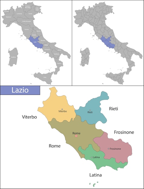 Vecteur le latium est une région administrative de l'italie située sur la partie centrale de la péninsule italienne