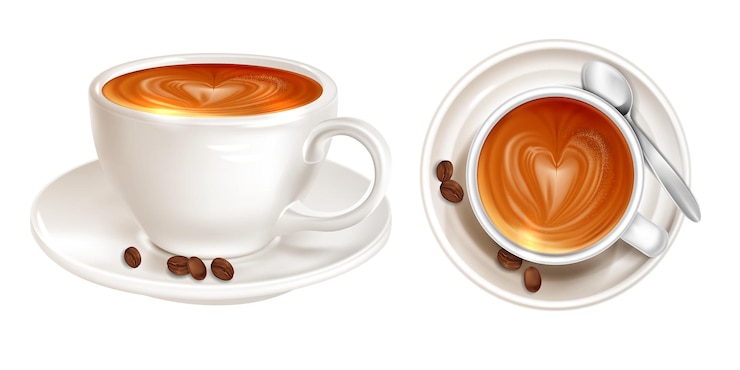 Vecteur latte avec motif sur le dessus en mousse et vue latérale
