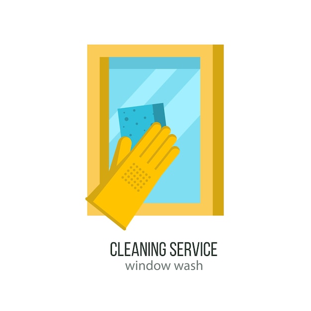 Vecteur lavage de vitres. une main dans un gant en caoutchouc lave la fenêtre.