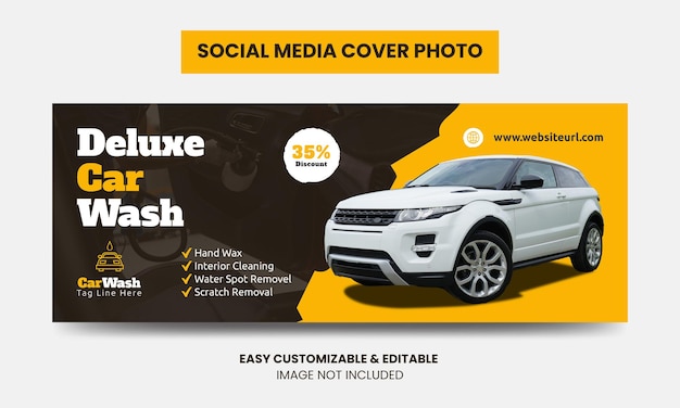 Vecteur lavage de voiture médias sociaux couverture facebook modèle photo service de lavage de voiture couverture de médias sociaux