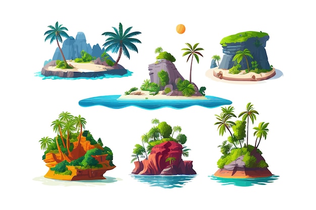 Île tropicale en mer océan set Vector illustration desing