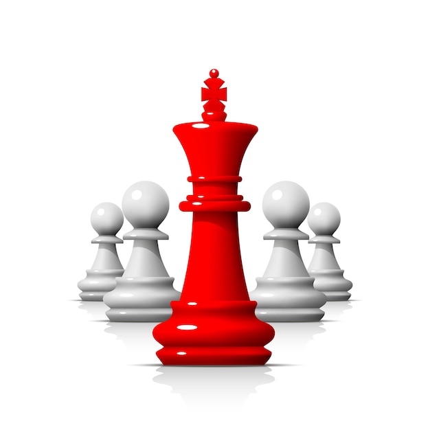 Leader dans le jeu d'échecs, équipe commerciale sur fond blanc. Illustration vectorielle