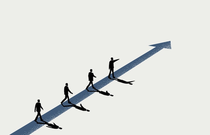Vecteur leadership d'entreprise homme d'affaires menant d'autres hommes sur le chemin du succès illustration vectorielle