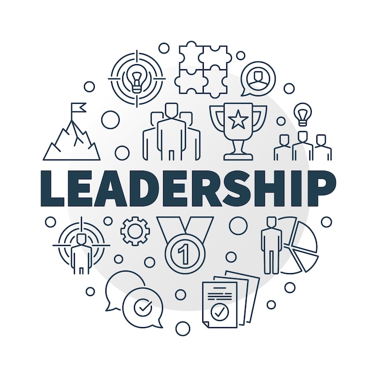 Vecteur leadership icône ronde illustration dans le style de contour