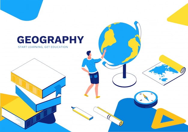 Leçon De Géographie Page D'atterrissage Isométrique