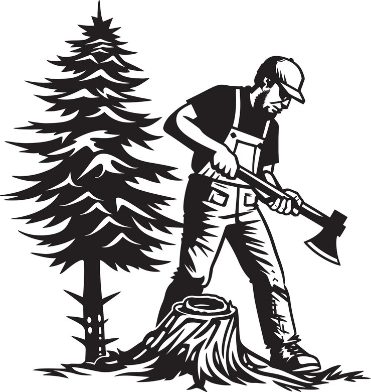 Vecteur la légende de la coupe du bois icon woodland guardian design
