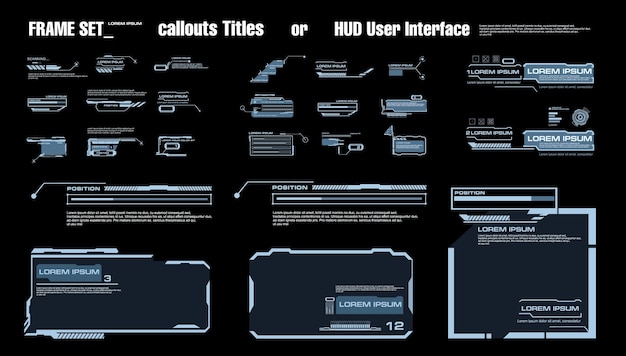 Légendes et en-têtes de titres de style HUD grand ensemble de trames et de blocs d'informations numériques pour l'interface utilisateur HUD Panneaux numériques modernes pour l'interface