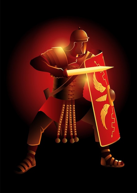 Légionnaire De La Rome Antique Dans Une Position Prête à Se Battre