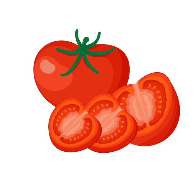 Légume Frais De Tomate Rouge Isolé Sur Fond Blanc. Icône De Tomate Pour Le Marché, Conception De Recette. Alimentation Biologique. Style Plat De Dessin Animé. Illustration Vectorielle Pour Votre Conception, Web.