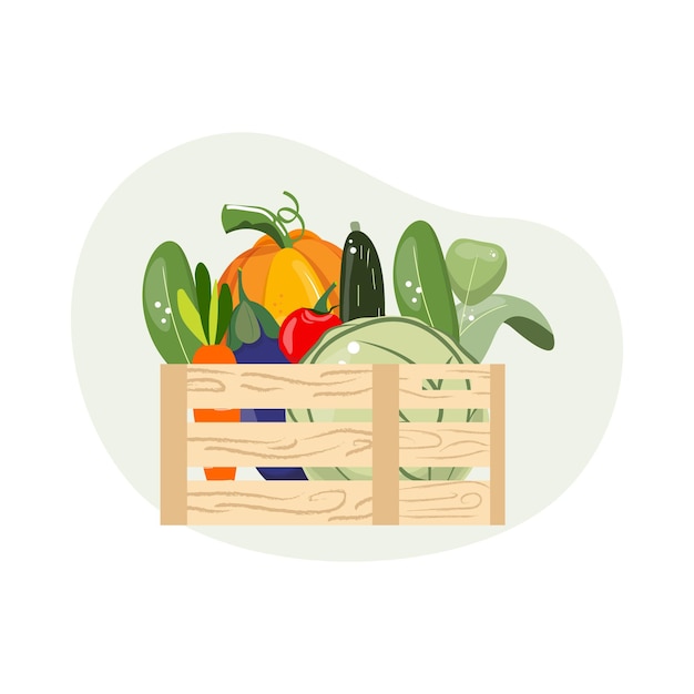 Légumes De La Ferme Biologique Dans Une Boîte En Bois