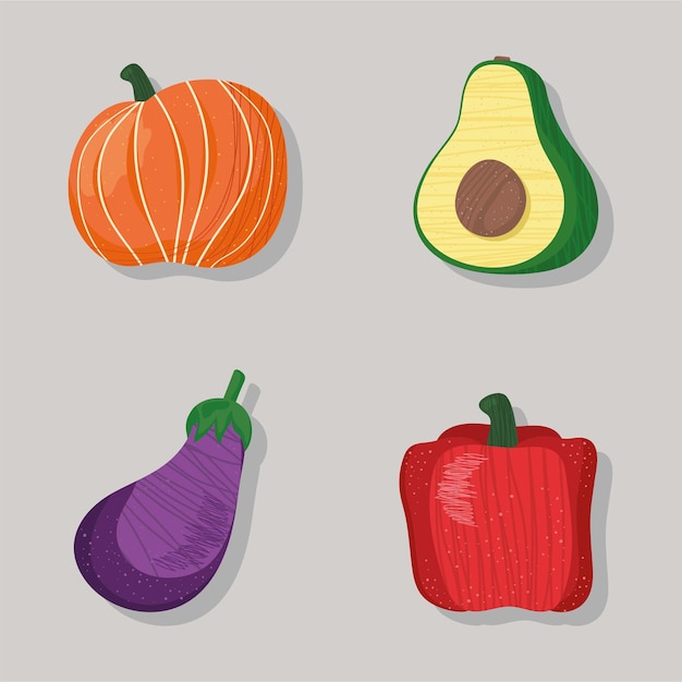 Légumes frais quatre icônes