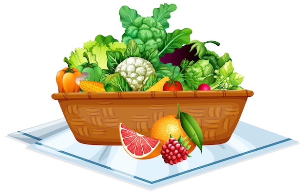 Légumes Et Fruits Dans Un Panier Isolé Sur Fond Blanc