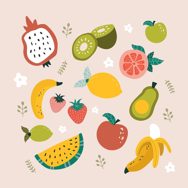 Vecteur légumes et fruits de haute qualité graphiques vectoriels modifiables et adorablement mignons