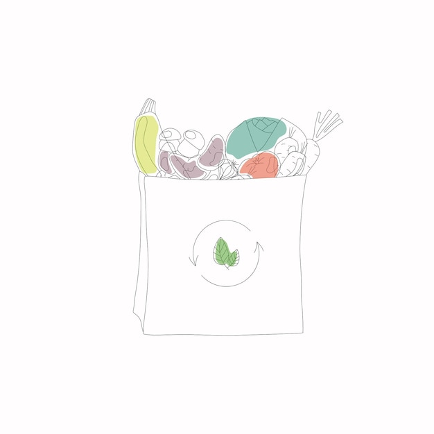 Légumes en sac en papier illustration vectorielle dessinés à la main Sac à provisions avec épicerie