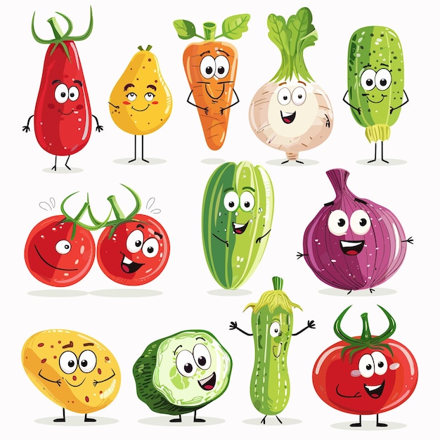 Vecteur les légumes sont des personnages de dessins animés.