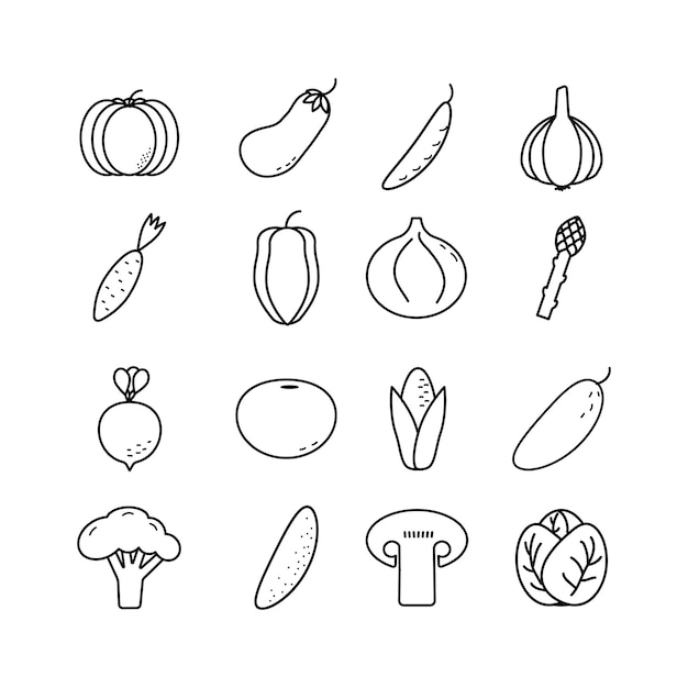 Légumes végétariens légumes ligne mince minimal jeu d'icônes Web Collection d'icônes de contour