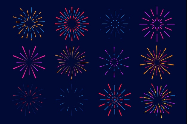 Élément de conception de décor de feu d'artifice pour l'anniversaire de fête de célébration de vacances Explosion moderne colorée