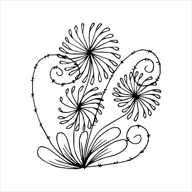 Élément de doodle unique fleur dessinée à la main pour colorier invitation carte postale Image vectorielle noir et blanc