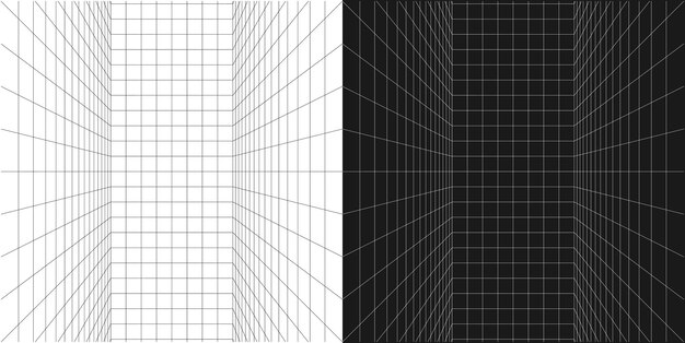 Élément graphique vectoriel de la perspective de la pièce en noir et blanc