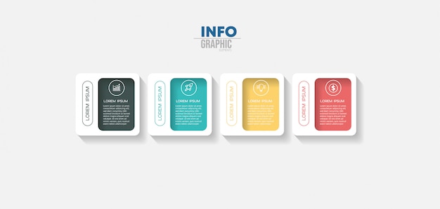 Élément d'infographie avec 4 options ou étapes. Peut être utilisé pour un processus, une présentation, un diagramme, une structure de flux de travail, un graphique d'informations, une conception Web.