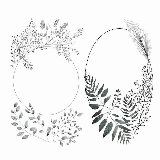 Éléments de cadre de mariage botanique minimal sur fond blanc Illustration dessinée à la main isolée sur fond blanc