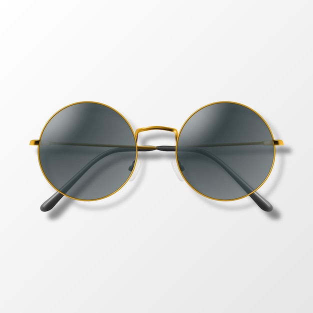 Lenses optiques de lunettes de soleil isolées à cadre rond vectoriel réaliste à la mode