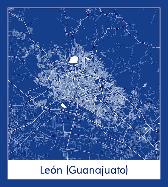 Leon Guanajuato Mexique Amérique Du Nord City Map Blue Print Vector Illustration