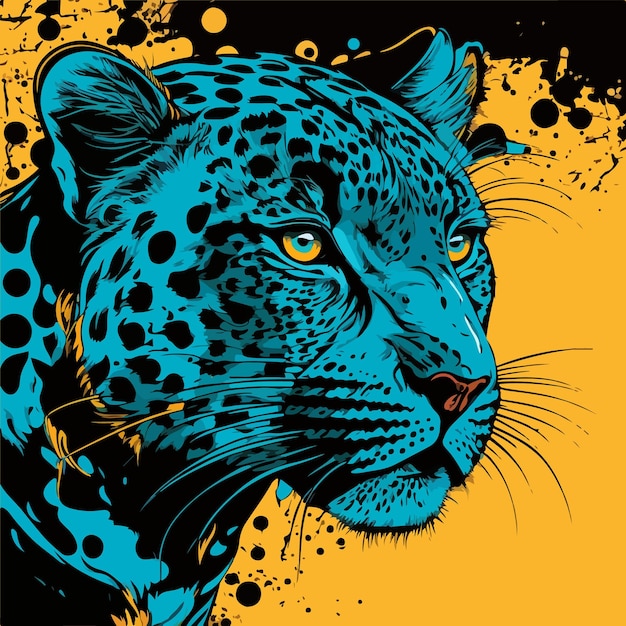 Un léopard bleu avec des taches jaunes et noires dessus