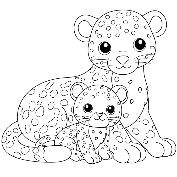 Vecteur le léopard kawaii mignon et le bébé personnage de dessin animé illustration vectorielle clip art du jour des mères d'animaux sauvages