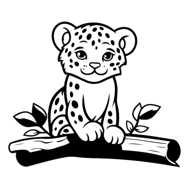 Vecteur le léopard mignon assis sur une branche d'arbre illustration vectorielle
