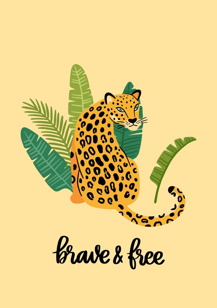 Vecteur léopard et phrase brave et libre
