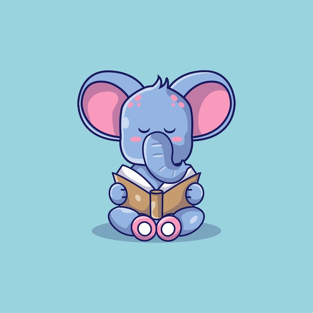 Éléphant mignon a lu une illustration de dessin animé de livre