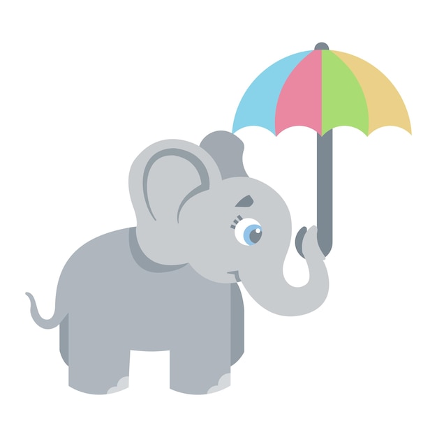 Éléphant mignon en style cartoon sur illustration vectorielle fond blanc