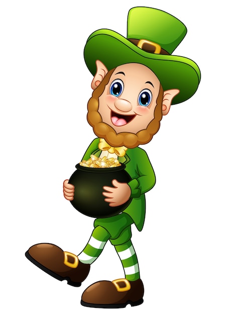 Vecteur leprechaun dessin animé tenant un pot d'or