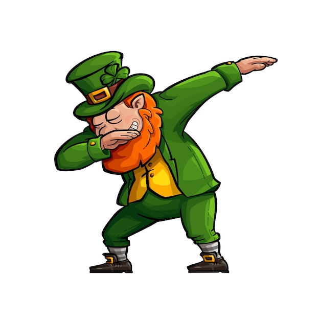 Leprechaun drôle de bande dessinée faisant le célèbre mouvement de Dab