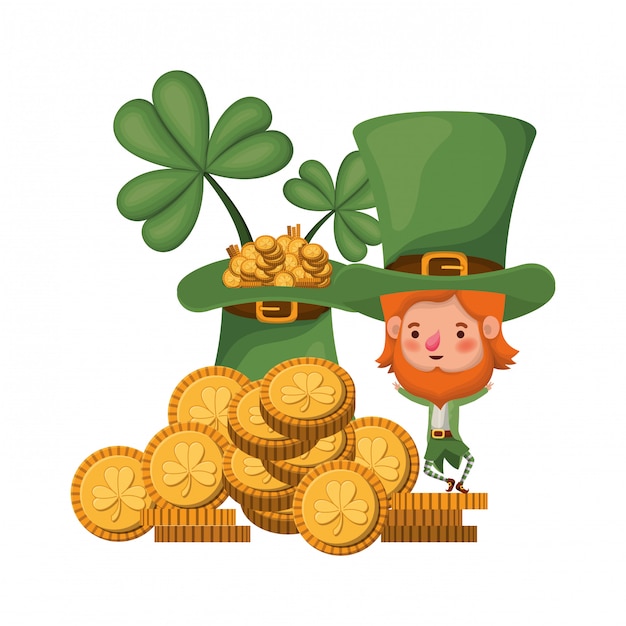 Leprechaun avec icône isolé de pièces et chapeau