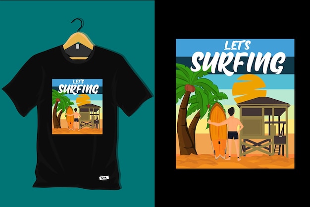 Let's Surfing Retro Vintage T Shirt Design