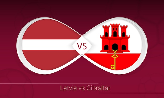 Lettonie vs Gibraltar en compétition de football, icône du groupe G. Versus sur fond de football. Illustration vectorielle.